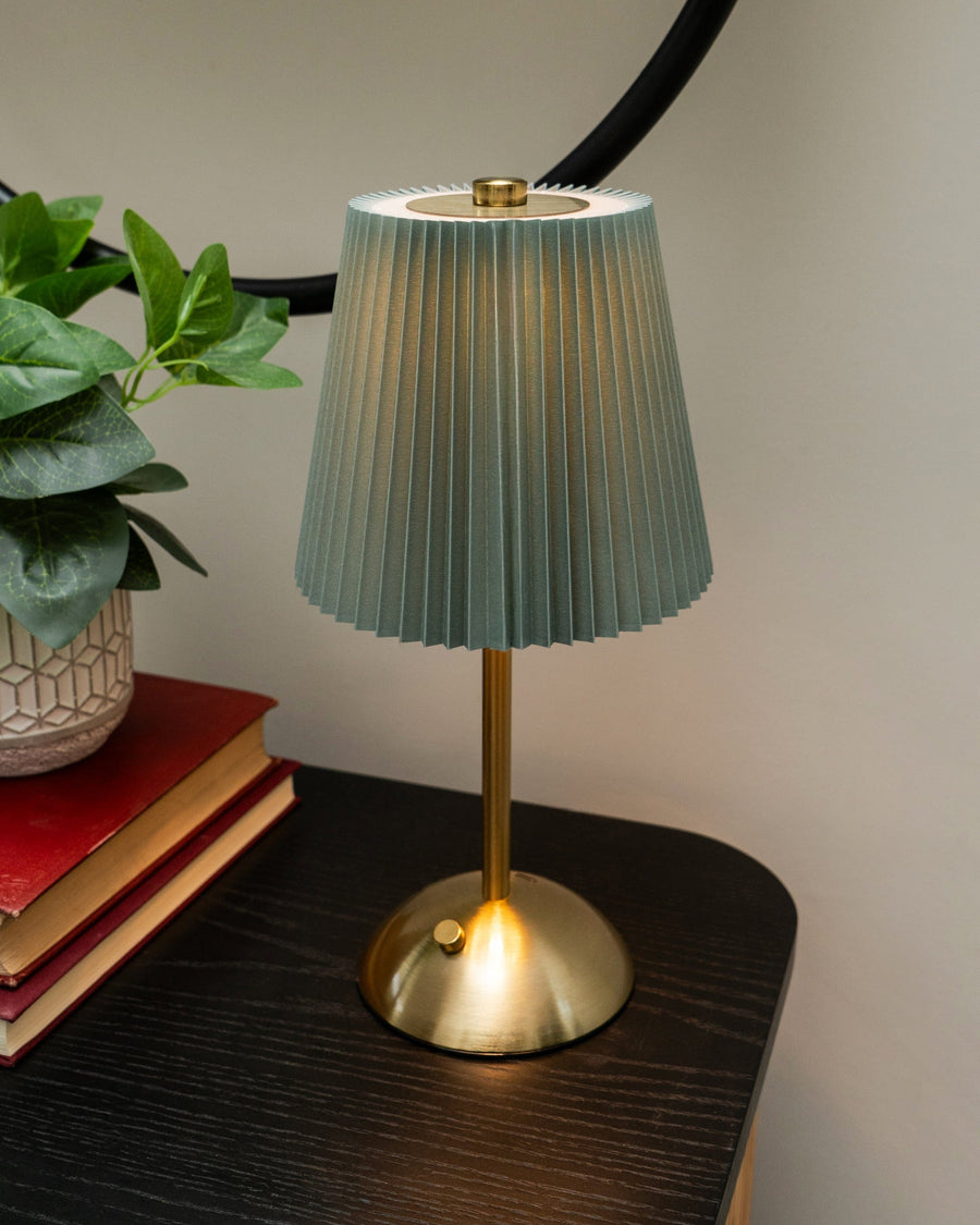 Metal LED Table Lamp with Pleated Shade - Duck Egg