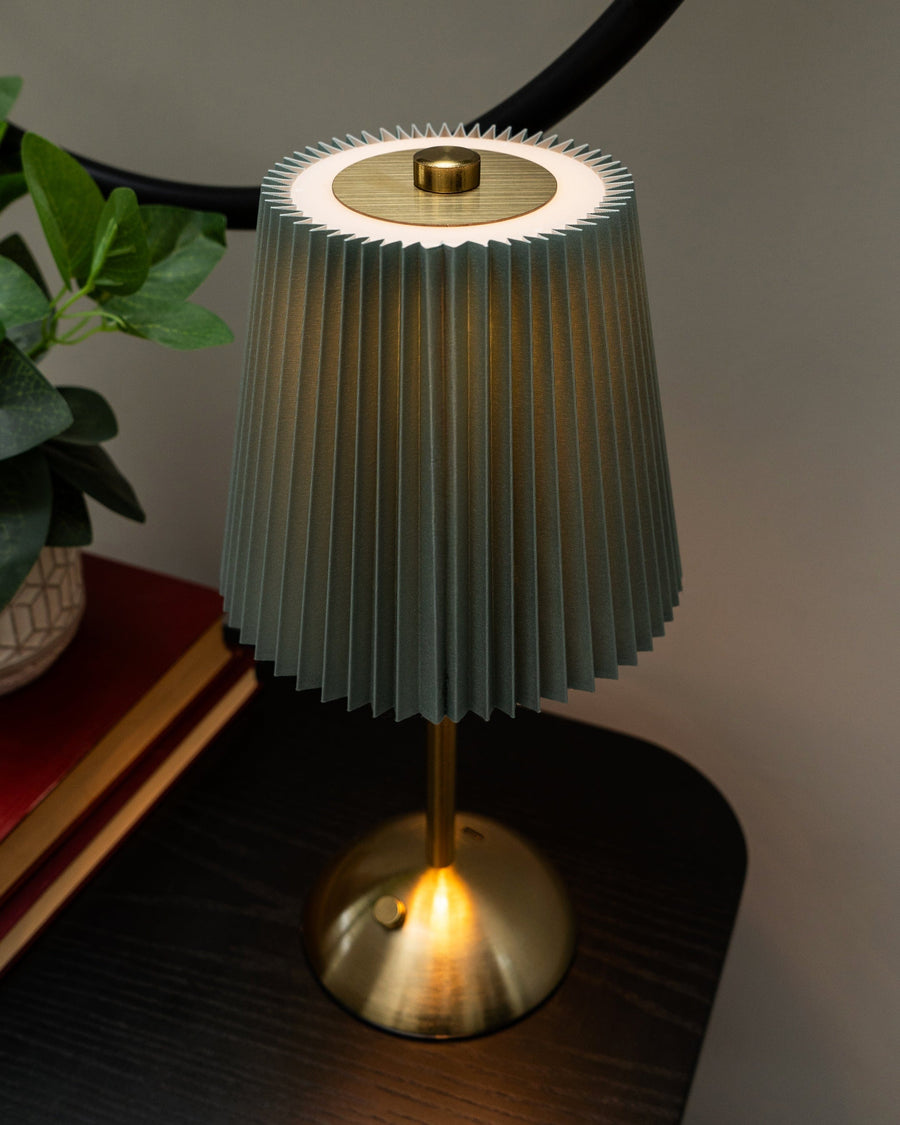 Metal LED Table Lamp with Pleated Shade - Duck Egg