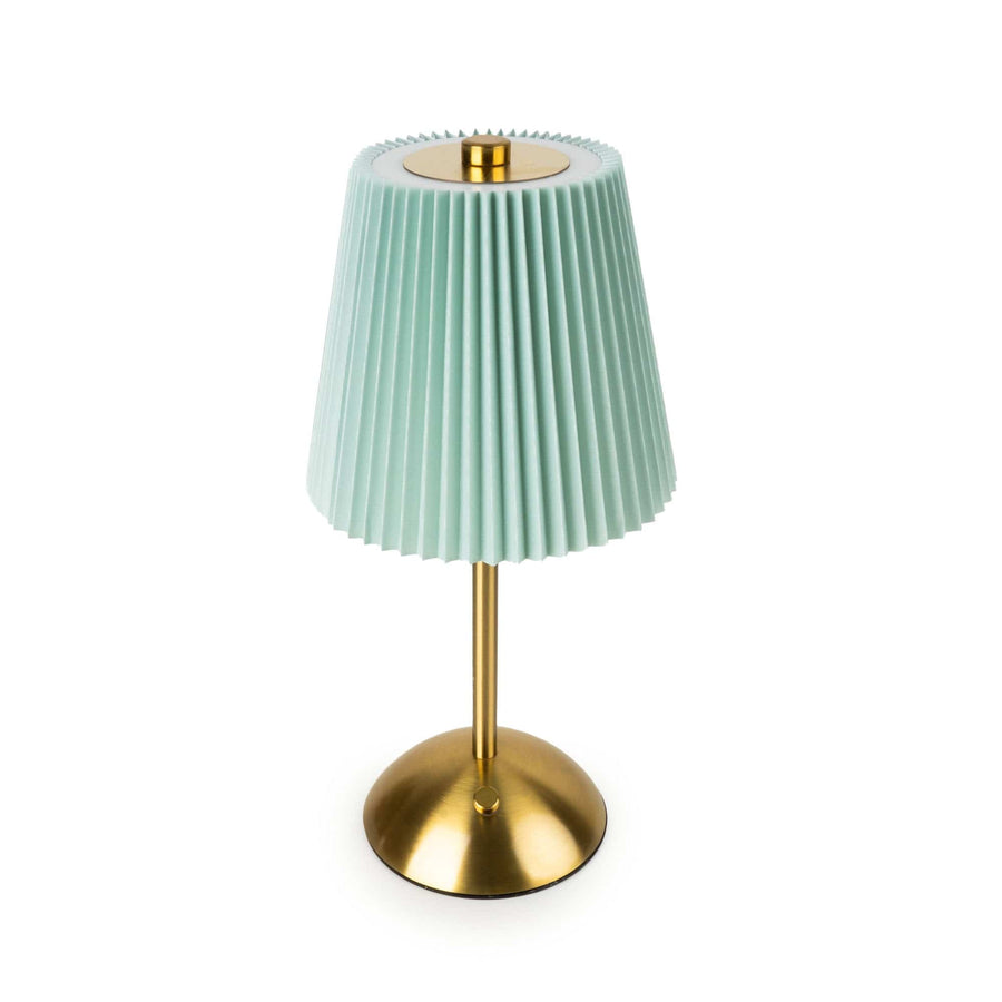 Metal LED Table Lamp with Pleated Shade - Duck Egg