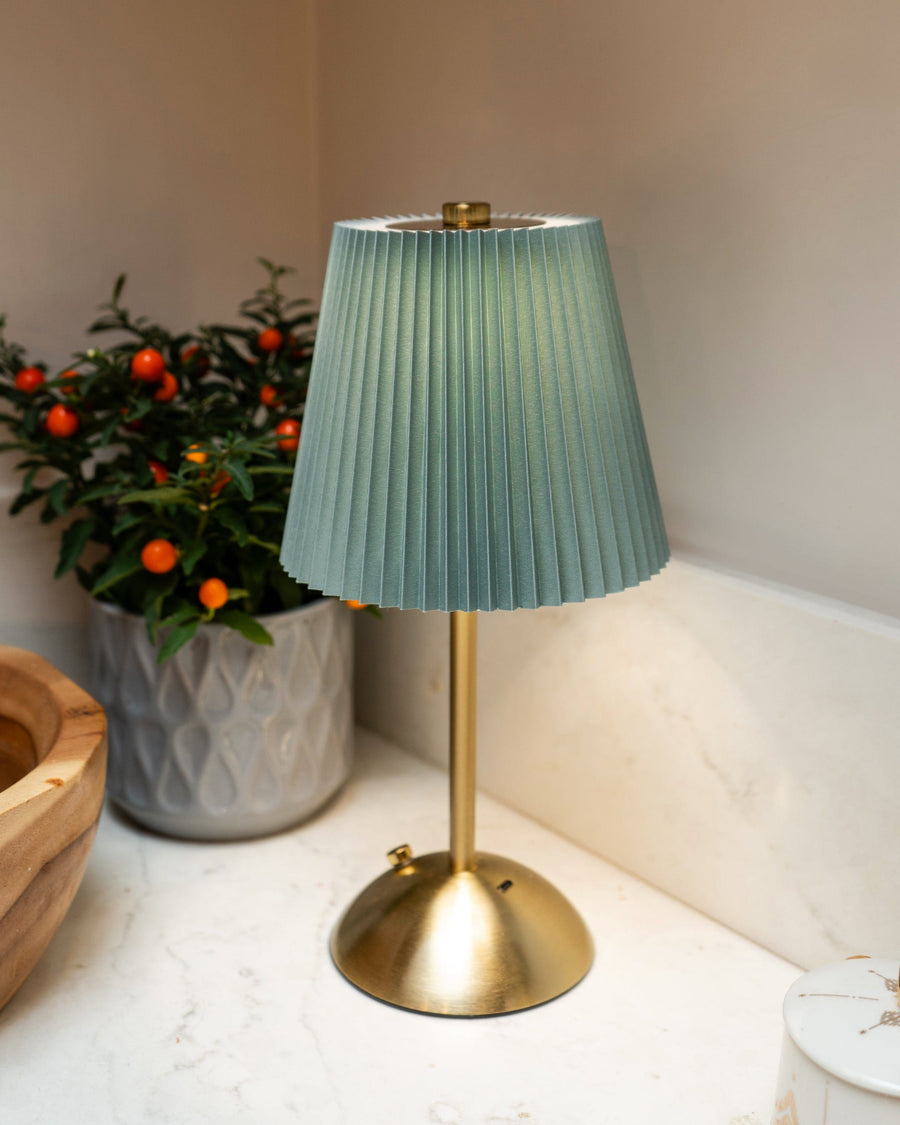 Metal LED Table Lamp with Pleated Shade - Duck Egg