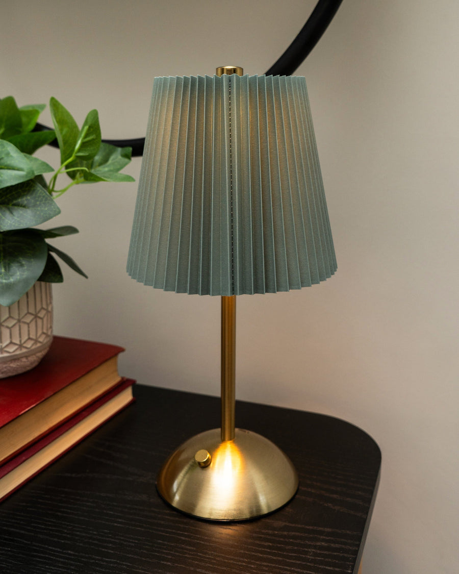 Metal LED Table Lamp with Pleated Shade - Duck Egg