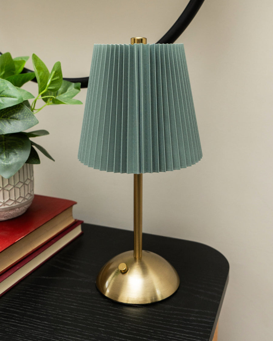 Metal LED Table Lamp with Pleated Shade - Duck Egg