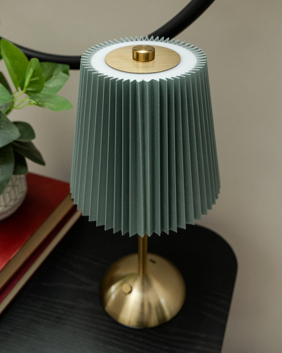 Metal LED Table Lamp with Pleated Shade - Duck Egg