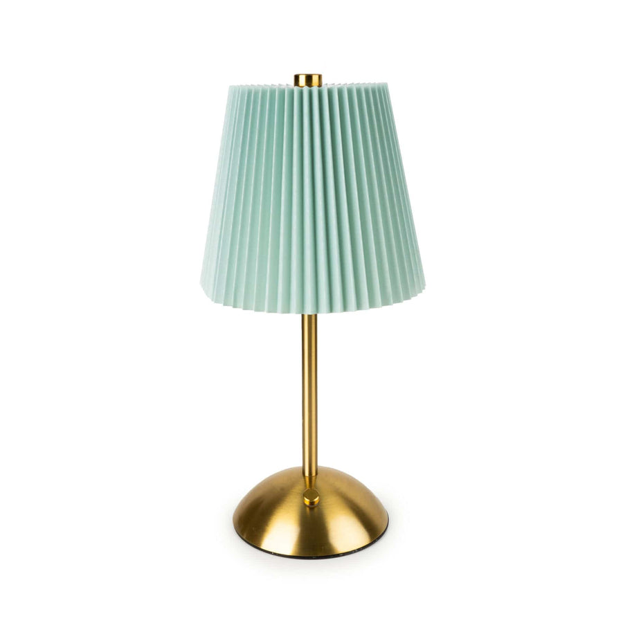 Metal LED Table Lamp with Pleated Shade - Duck Egg