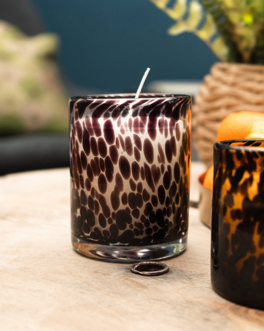 Black & Clear Mottled Glass Wax Filled Pot Candle | Turkish Rose Scent
