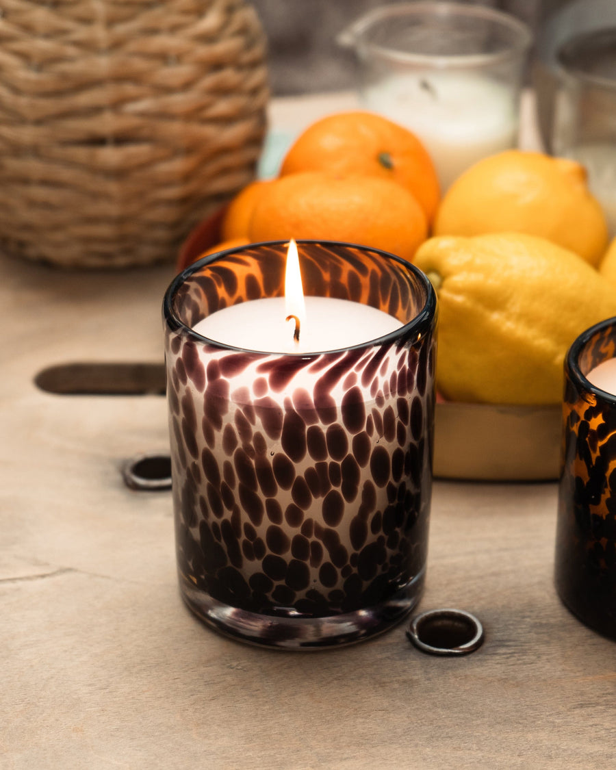 Black & Clear Mottled Glass Wax Filled Pot Candle | Turkish Rose Scent