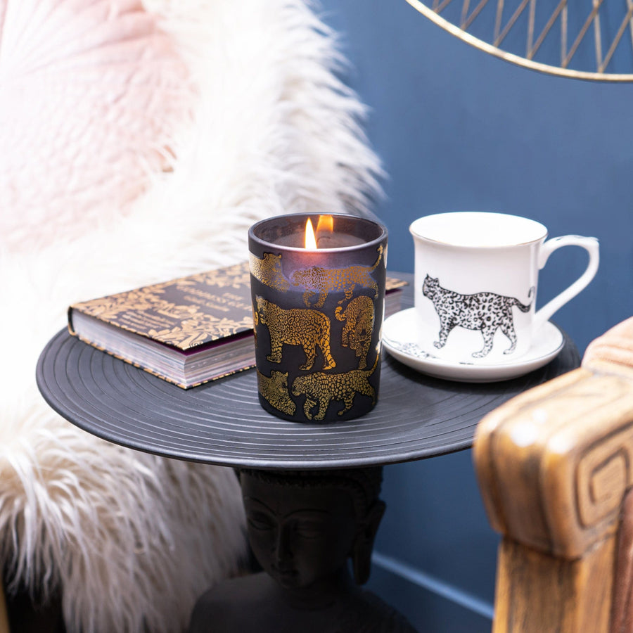 Round Candle with Leopard Print - Midnight Pomegranate
