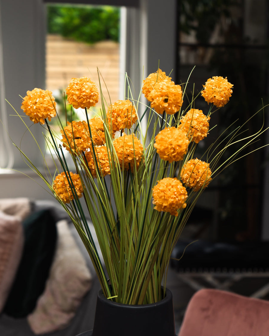 Single Stem Faux Grass with Yellow Billy Button Heads