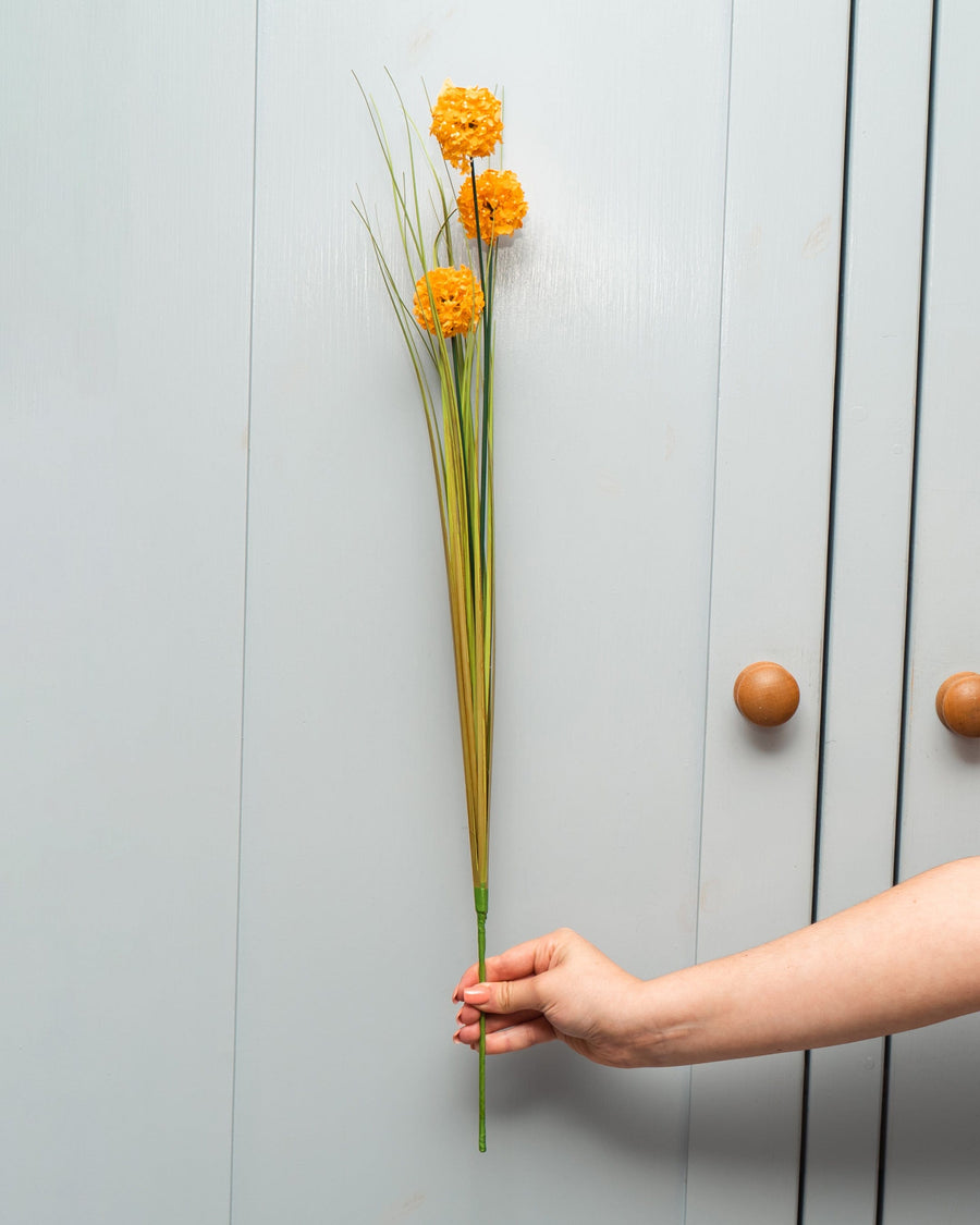 Single Stem Faux Grass with Yellow Billy Button Heads