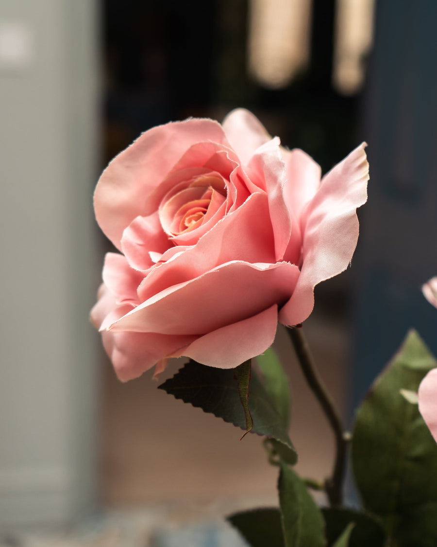 Artificial Light Pink Open Rose Single Stem