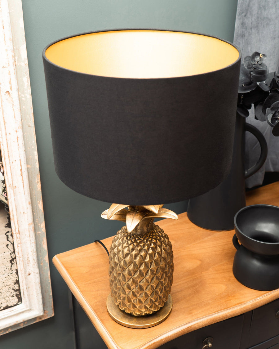 Gold Pineapple Lamp with Black & Gold Lampshade