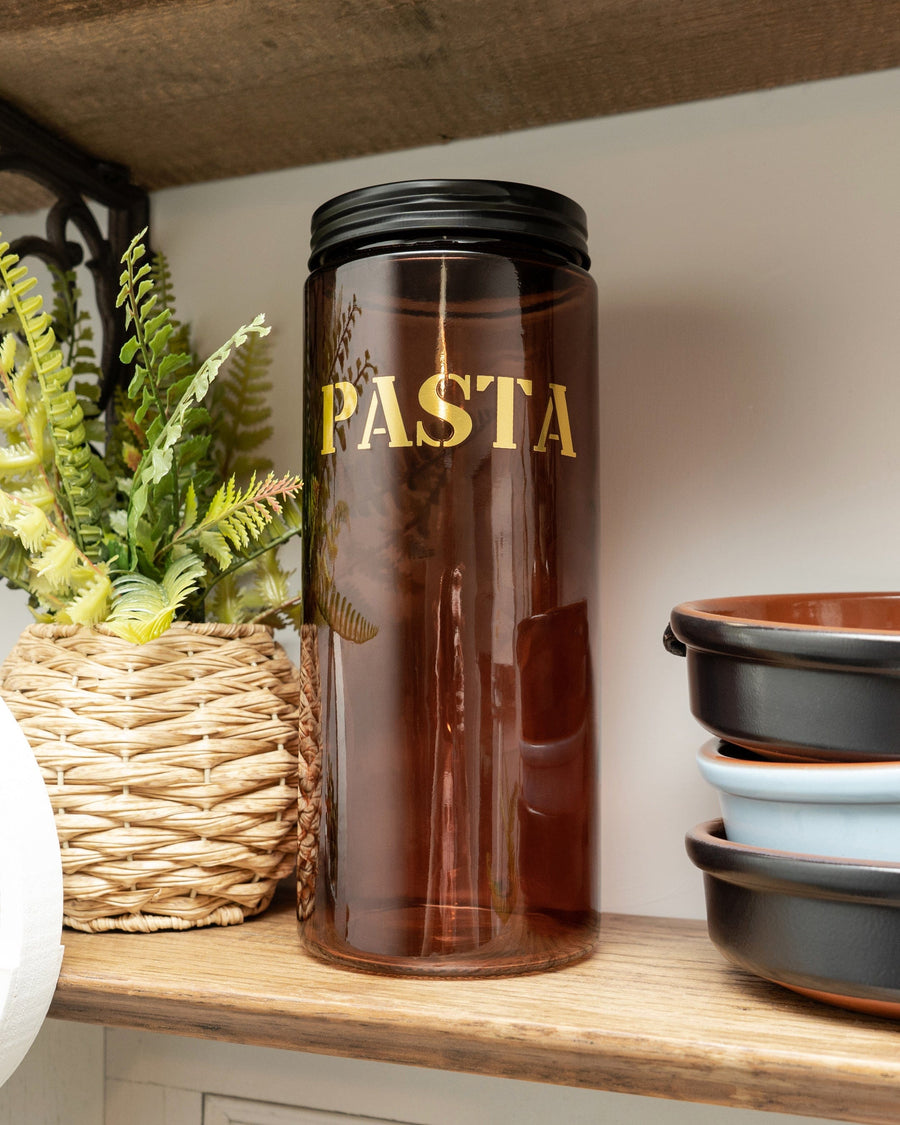 Pasta Canister - Vintage Amber Glass Storage Jar