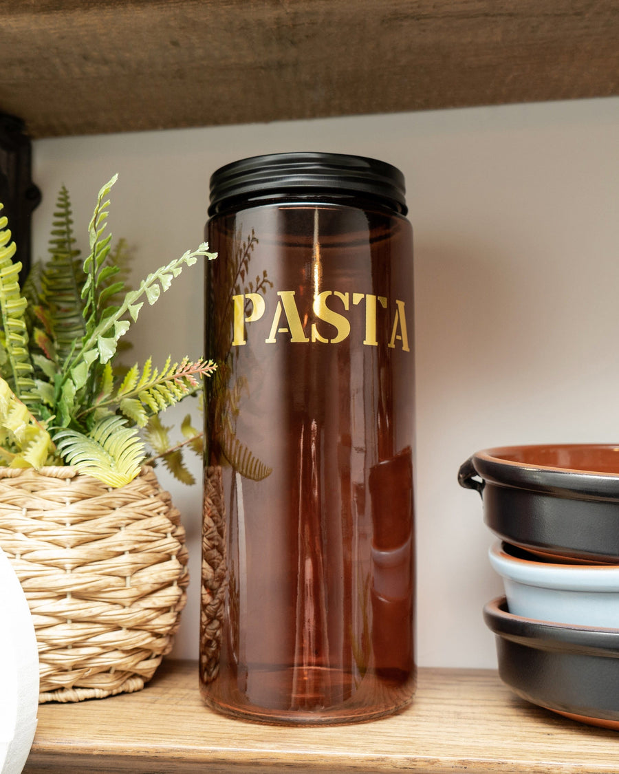 Pasta Canister - Vintage Amber Glass Storage Jar