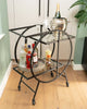 Round Art Deco Black Drinks Trolley with Two Rectangular Glass Shelves & Handle