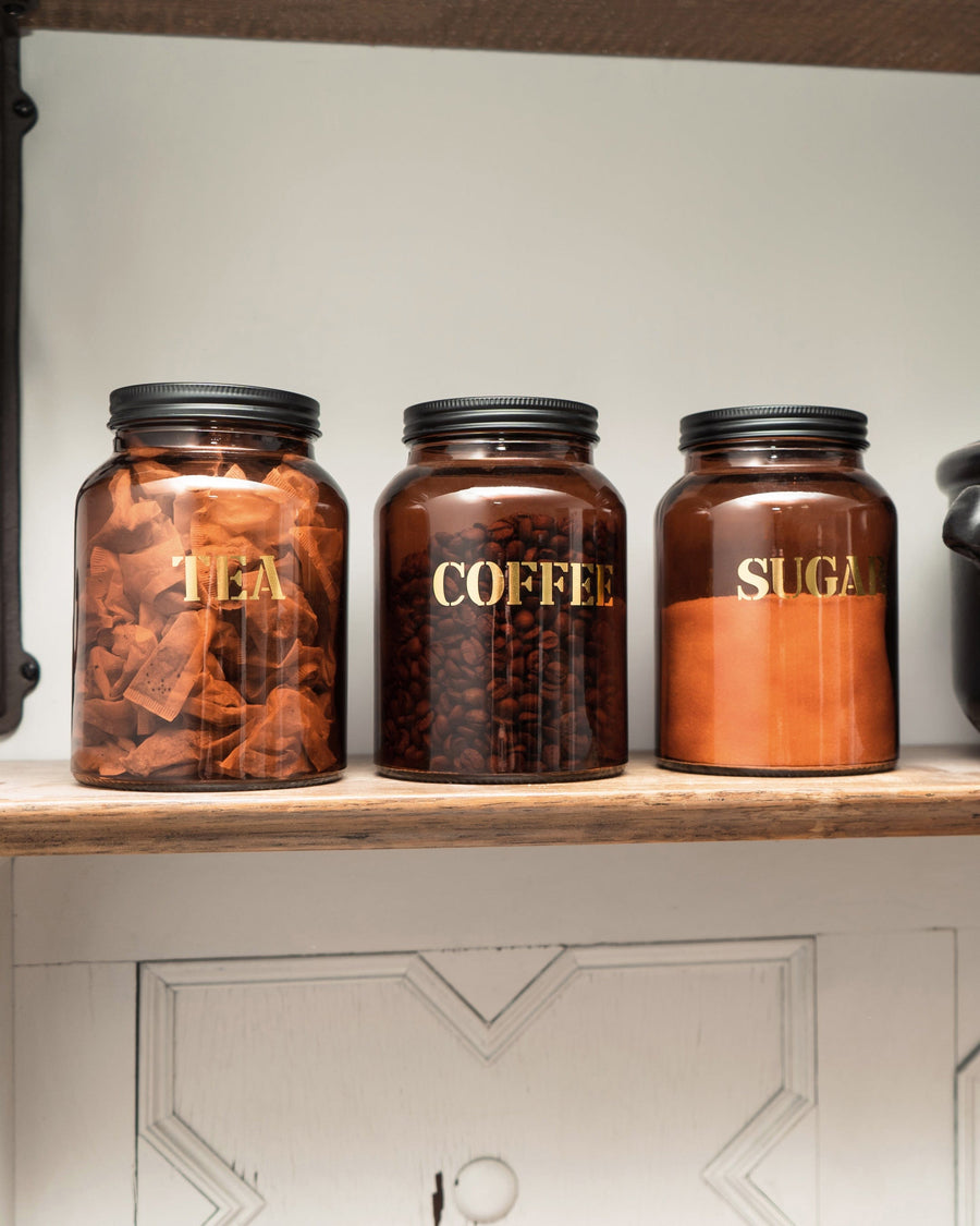 Tea, Coffee, Sugar Canister Set - Vintage Amber Storage Jar