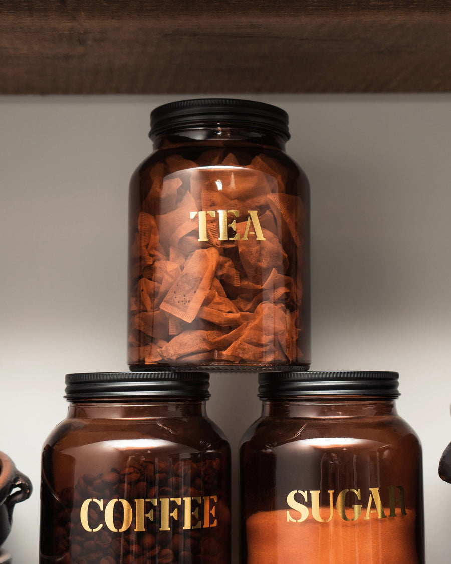 Tea, Coffee, Sugar Canister Set - Vintage Amber Storage Jar