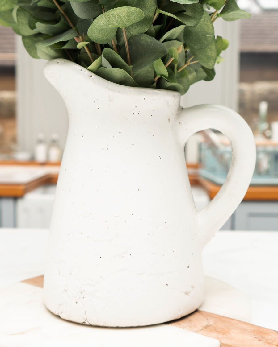 Large White Stoneware Jug with Titled Spout
