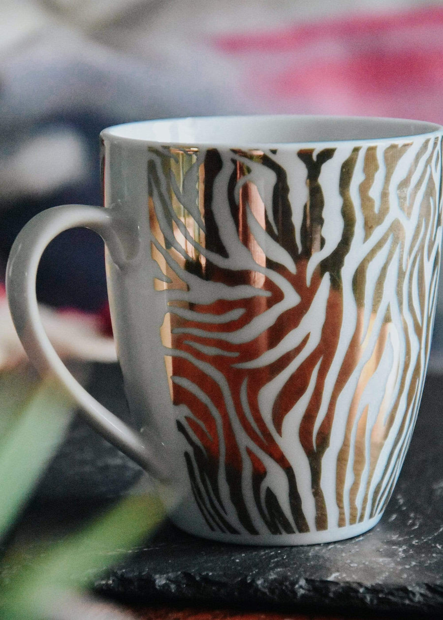 ESME Homeware Mugs Animal Luxe - Set of 2 Curved Mug - Zebra Print Gold