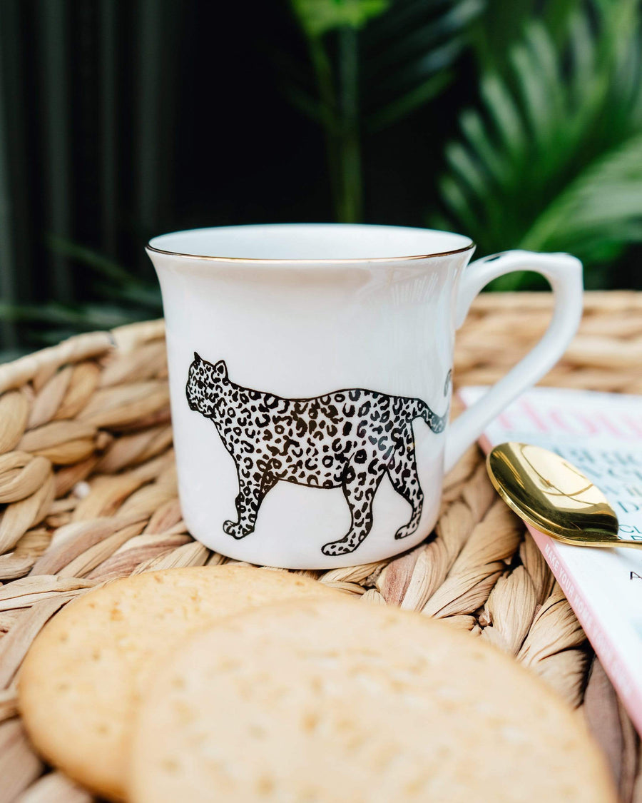 ESME Home Mugs Cheetah Fine Bone China Mug with Gold Rim