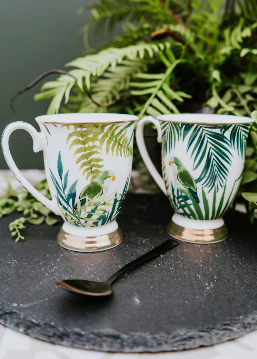 ESME Home Mugs Emerald Eden Set of 2 Fancy Footed Mug