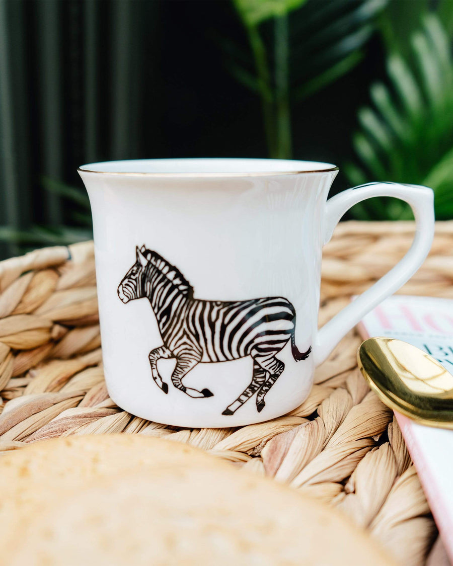 ESME Home Mugs Zebra Fine Bone China Mug with Gold Rim