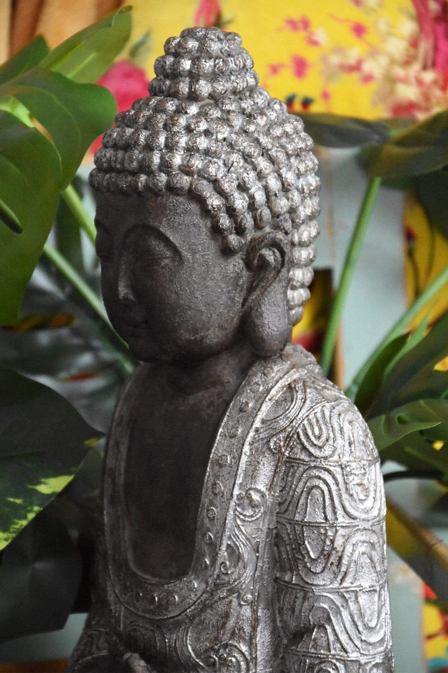 Sitting Buddha Ornament Black and Silver Large