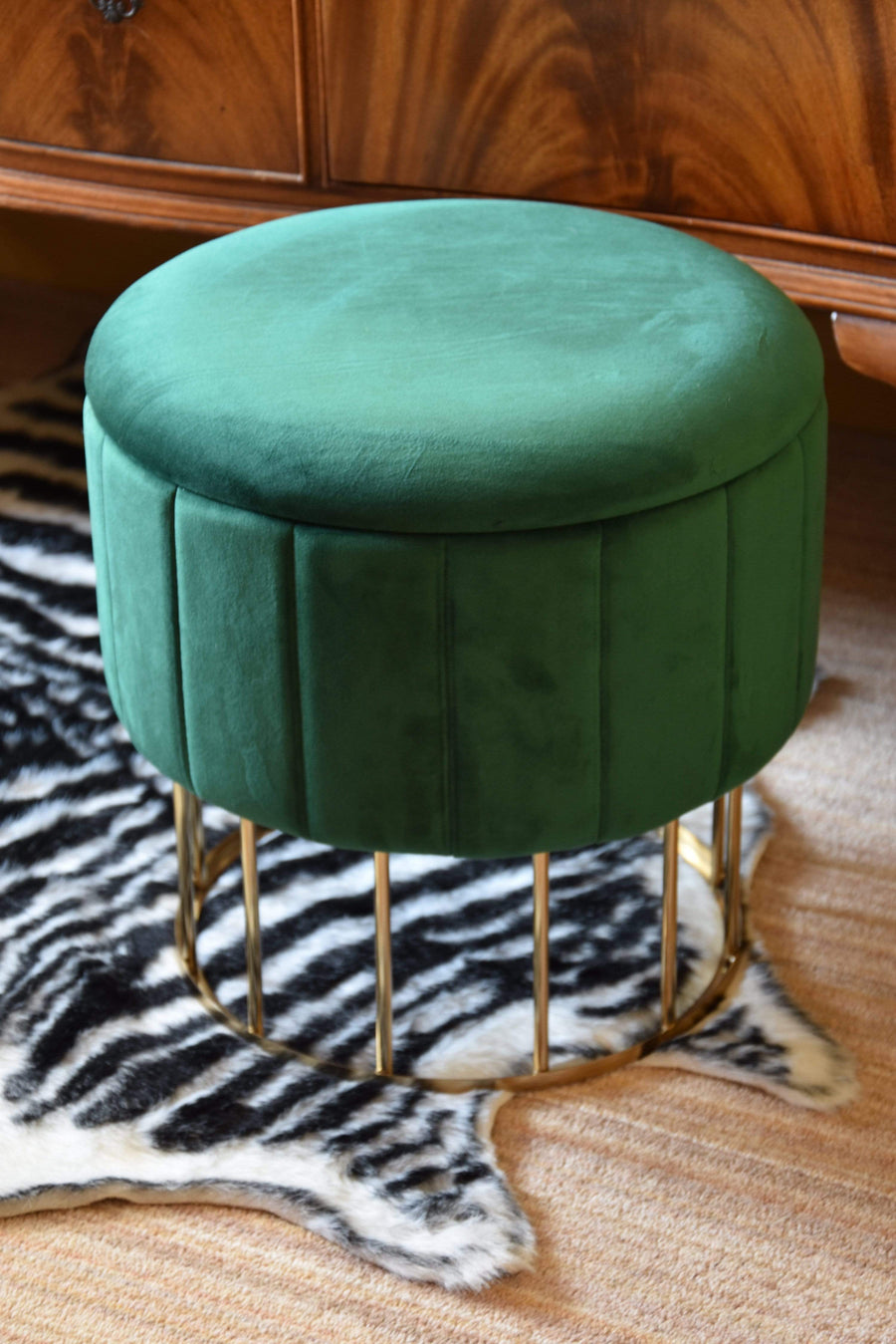 ESME Home ROUND METAL STORAGE OTTOMAN - EMERALD GREEN IN MAIL ORDER PACKAGING - KD