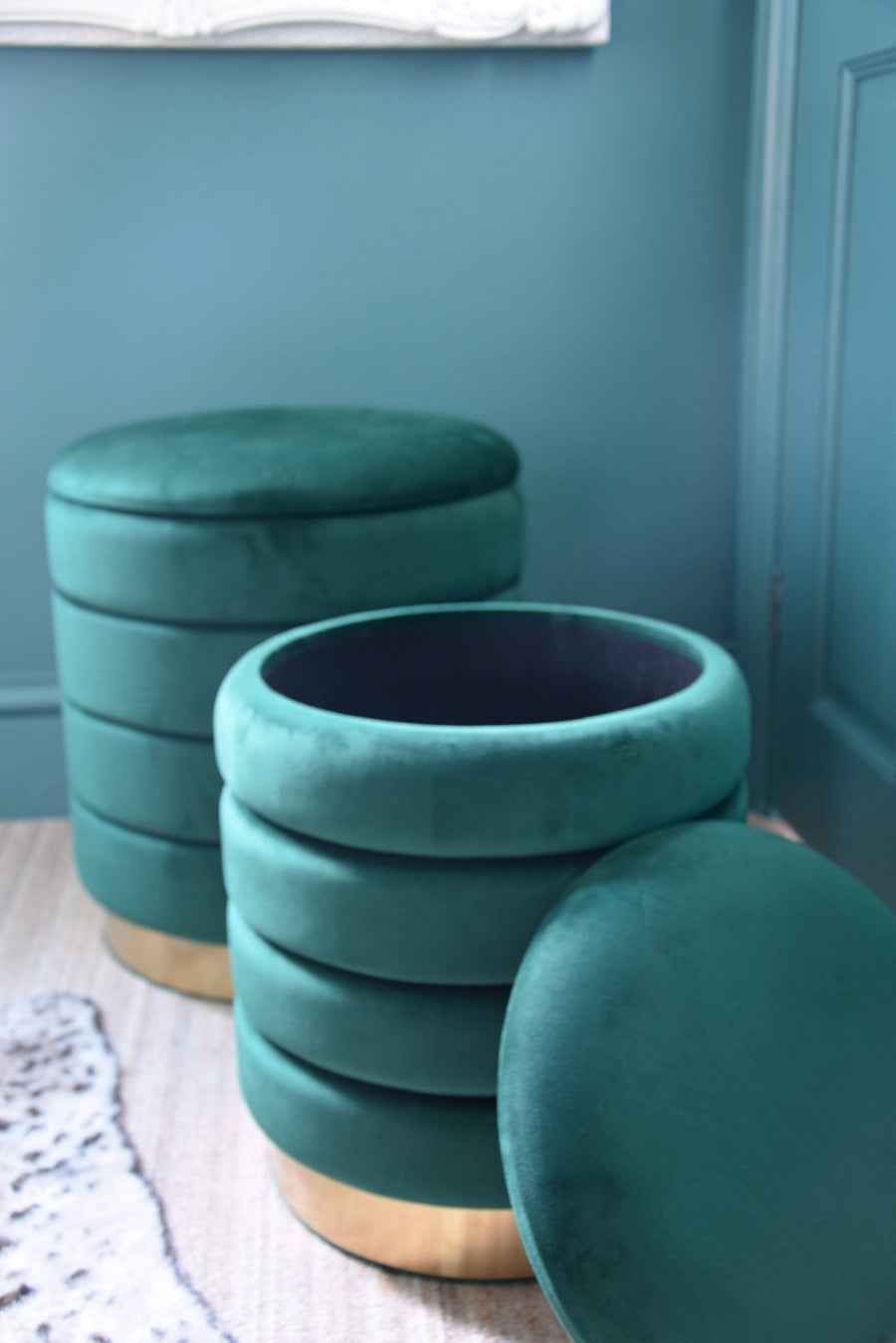 ESME Home Set of 2 Emerald Green Ottoman Footstools