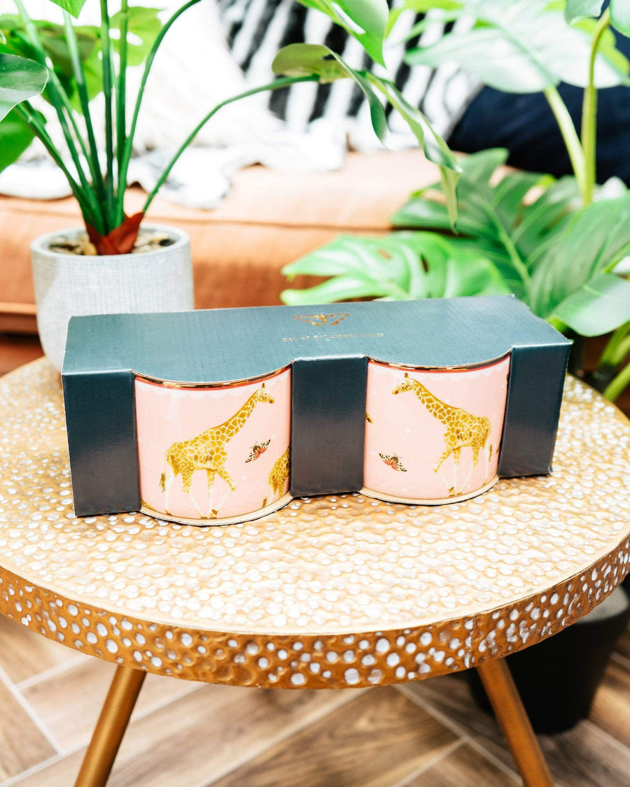Set of 2 Pink Giraffe Wild Garden Mugs in Gift Box