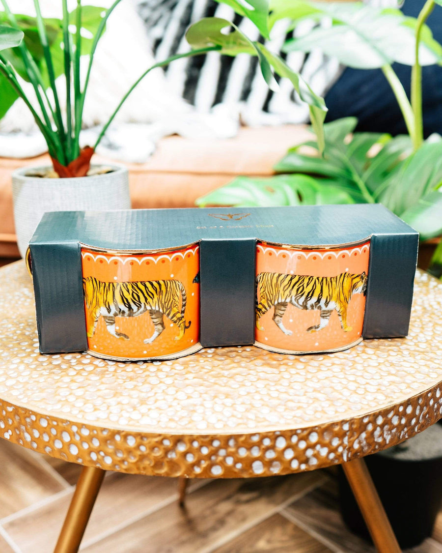 Set of 2 Peach Tiger Wild Garden Mugs in Gift Box