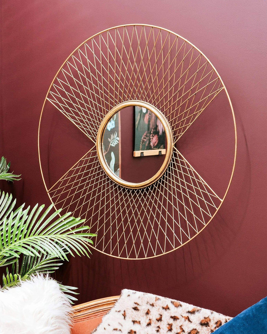 Contemporary Large Round Gold Wire Mirror